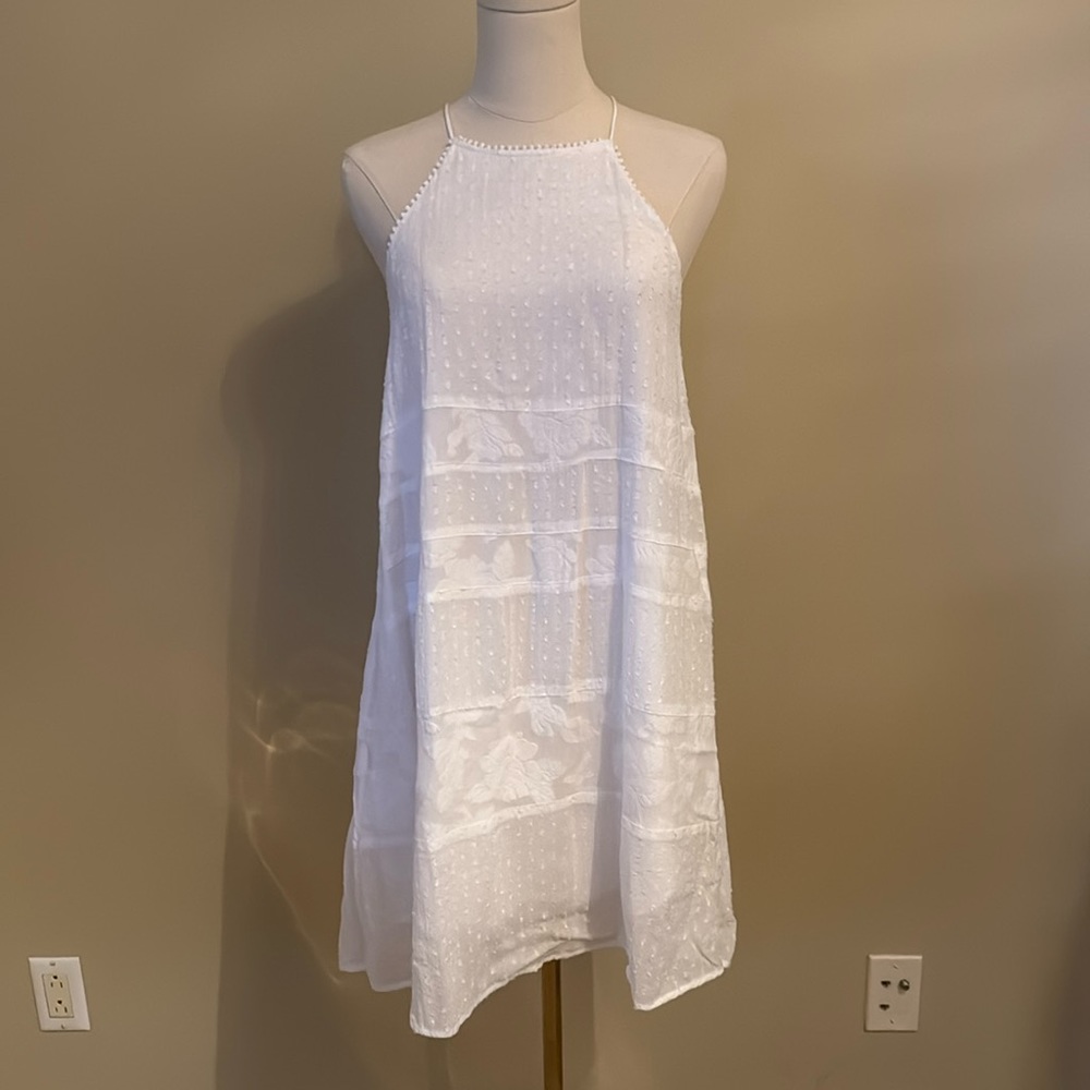 LOFT White Swiss Dot Halter Dress Small